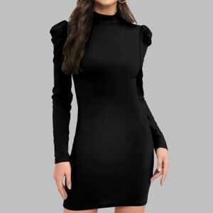 Feminine Little Black Knit Longsleeve Dress
